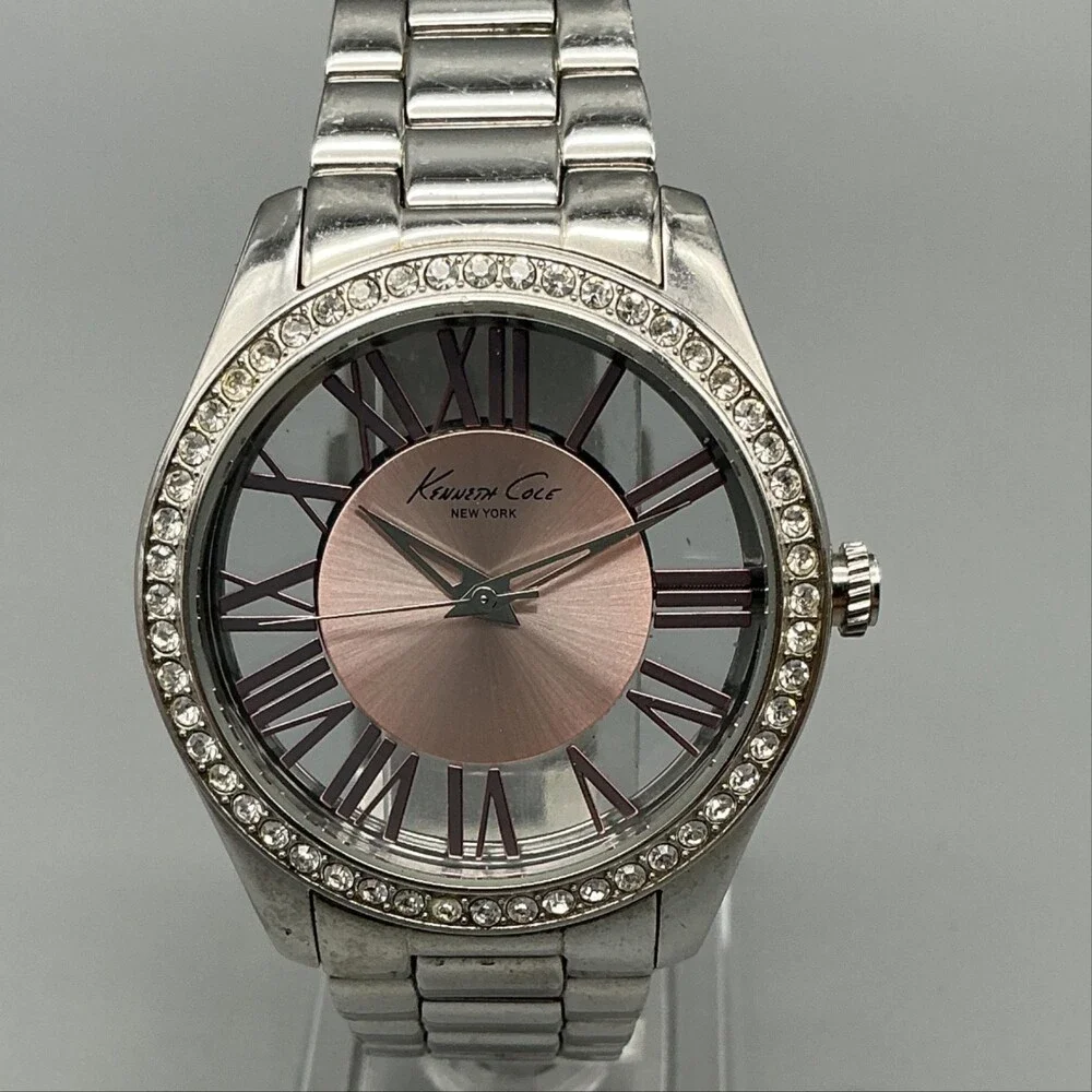 Kenneth Cole New York Womens Watch 40mm Rose Dial Crystals New Battery 7.5